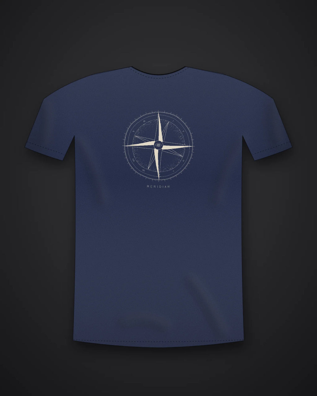 Oztra Meridian navy tee, front view showing the Meridian print