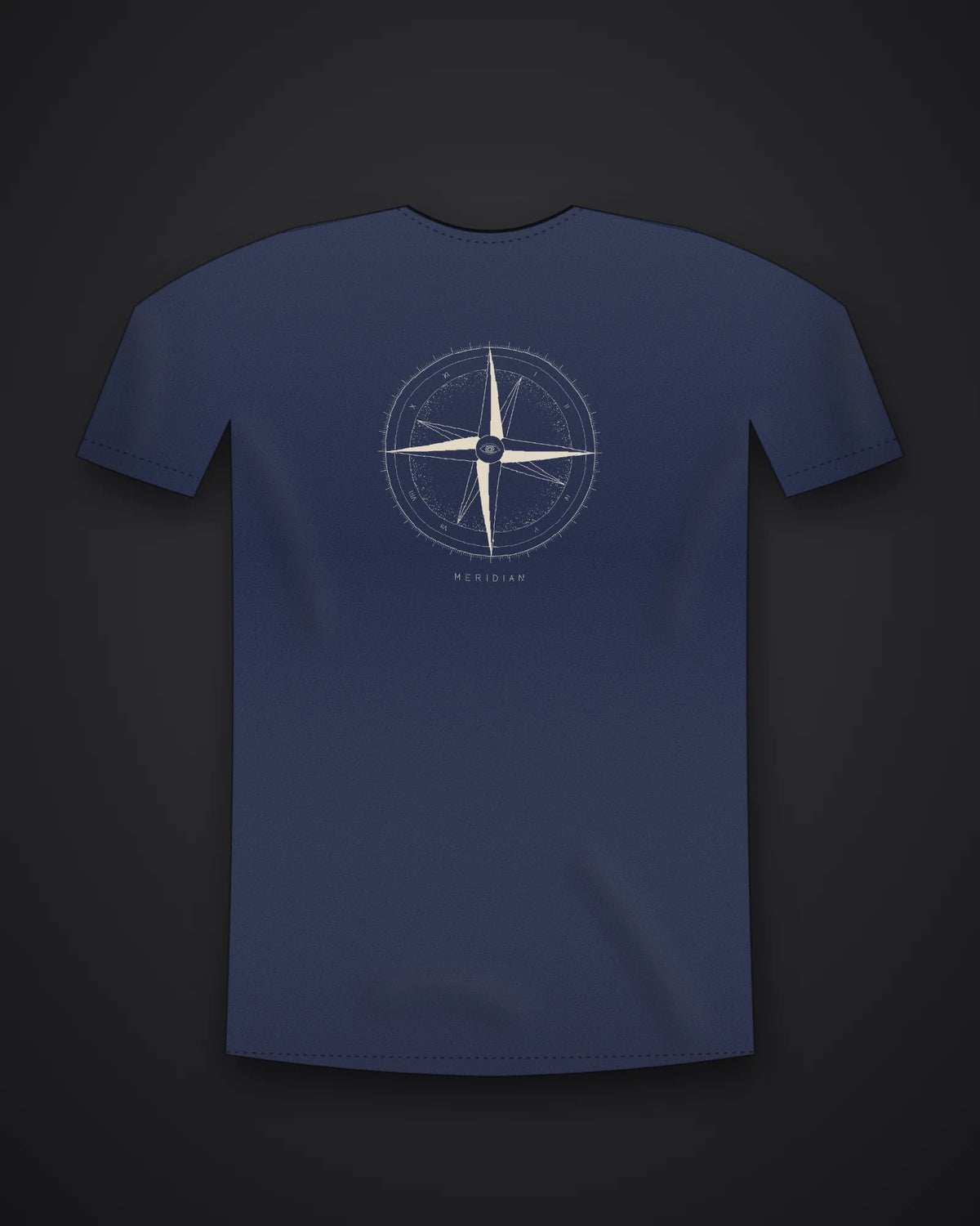 Oztra Meridian navy tee, front view showing the Meridian print