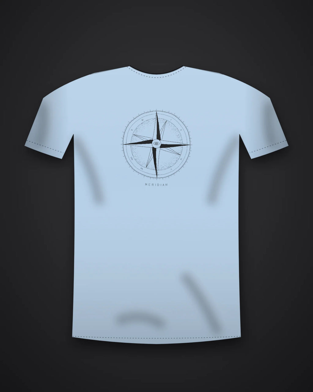 Oztra Meridian powder blue tee, front view showing the Meridian print