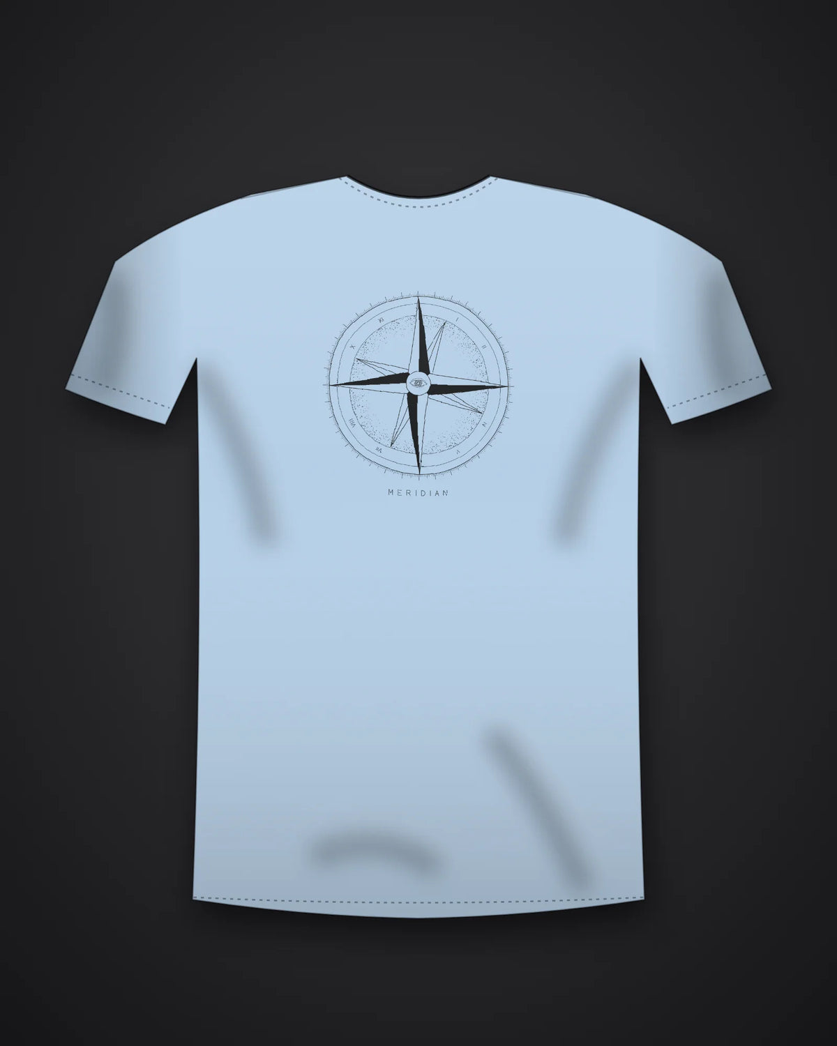 Oztra Meridian powder blue tee, front view showing the Meridian print