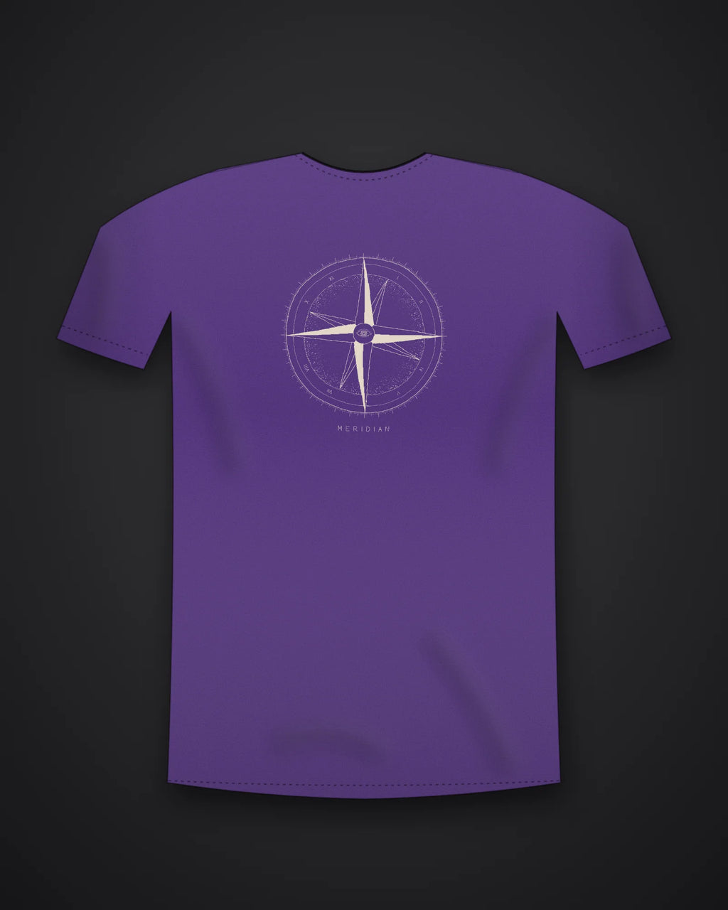 Oztra Meridian purple tee, front view showing the Meridian print