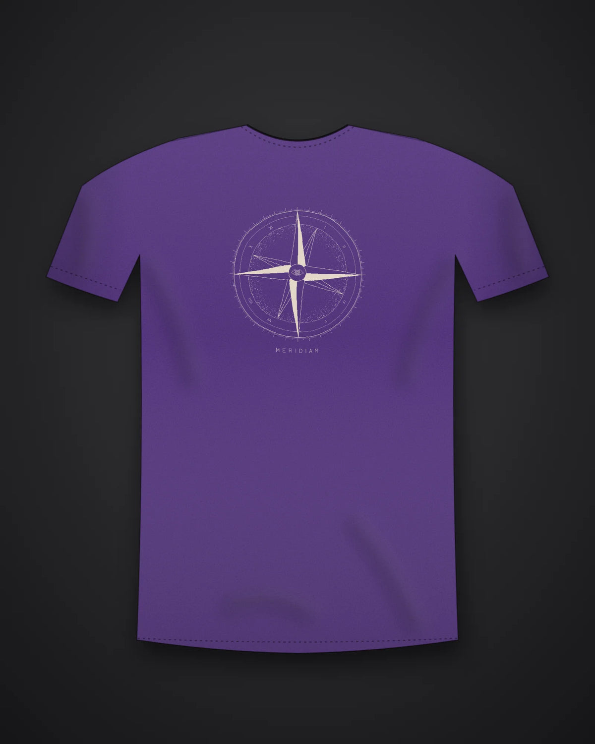 Oztra Meridian purple tee, front view showing the Meridian print
