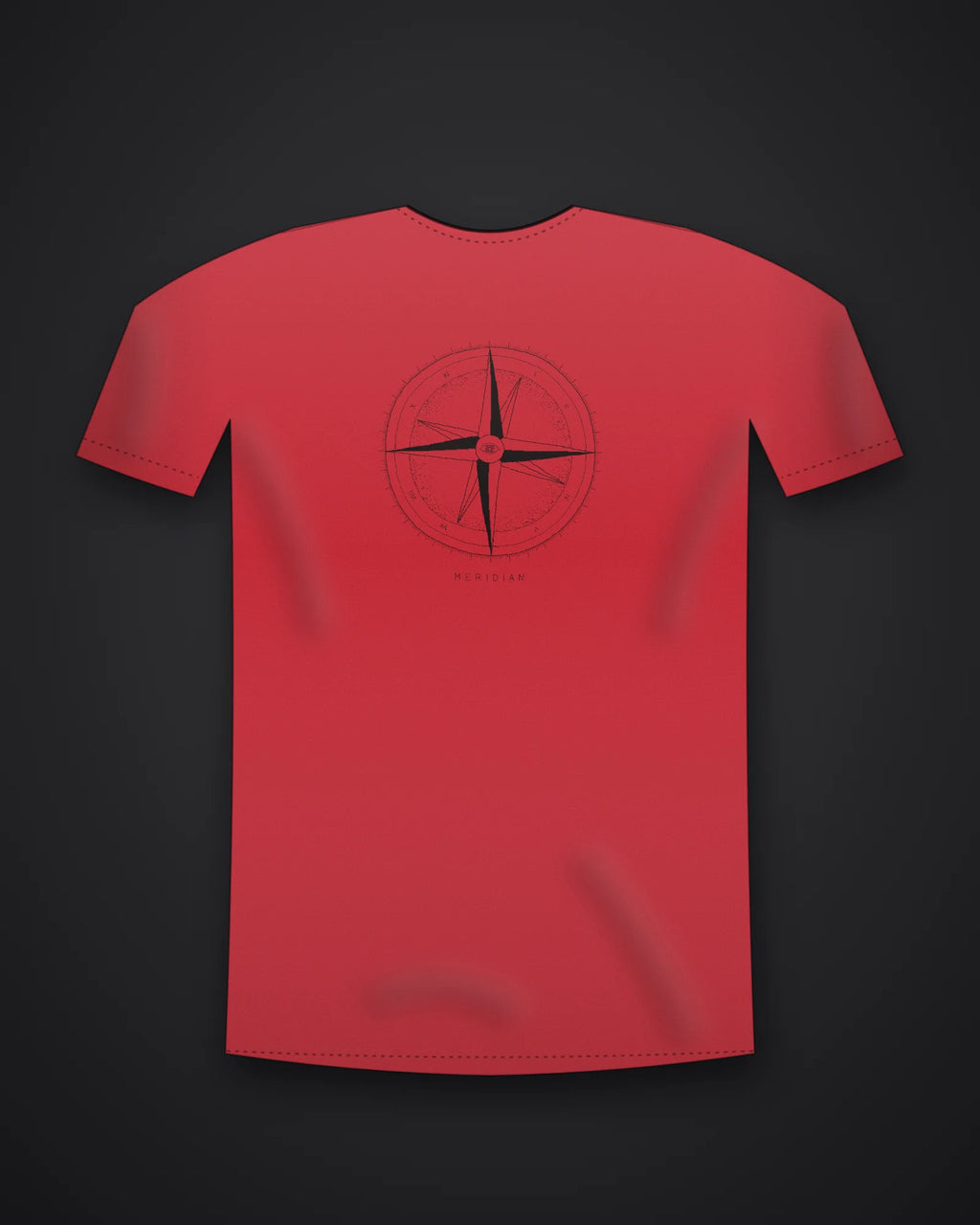 Oztra Meridian red tee, front view showing the Meridian print