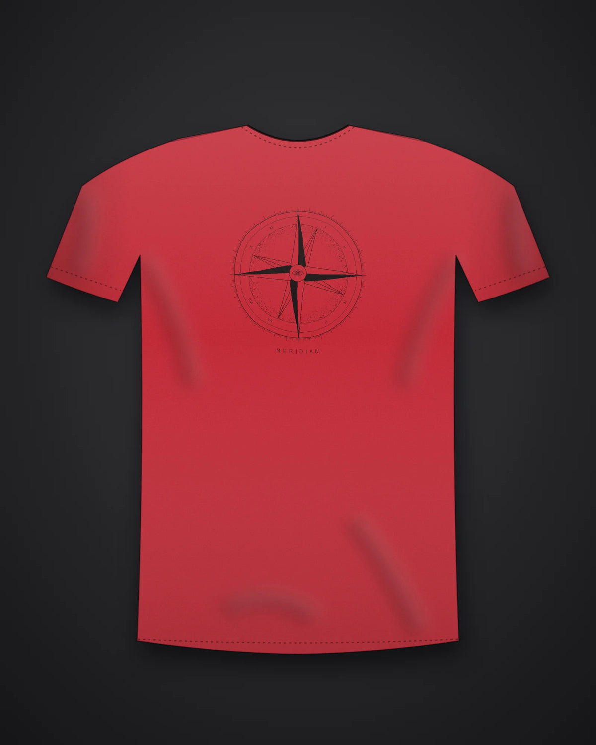 Oztra Meridian red tee, front view showing the Meridian print