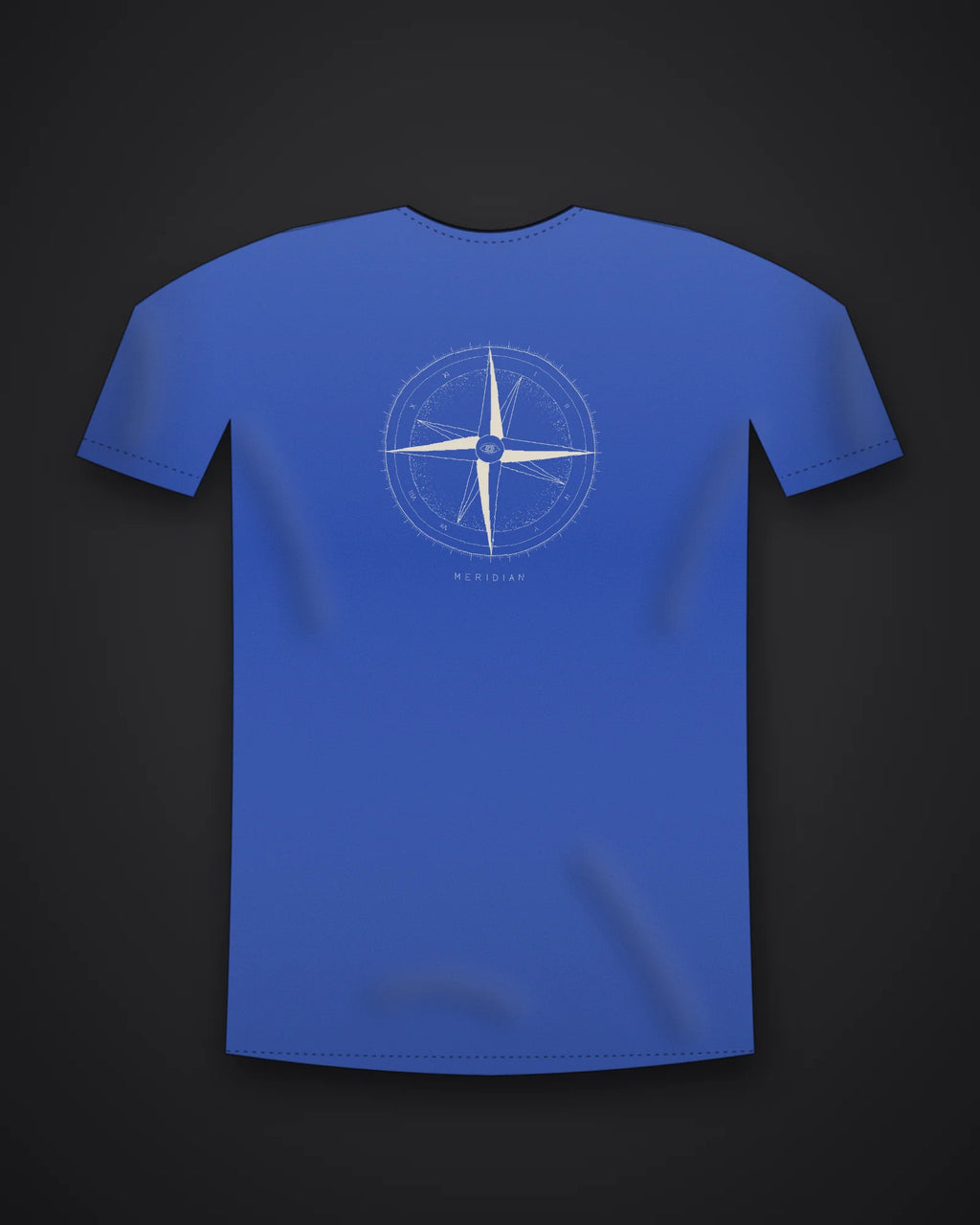 Oztra Meridian royal blue tee, front view showing the Meridian print