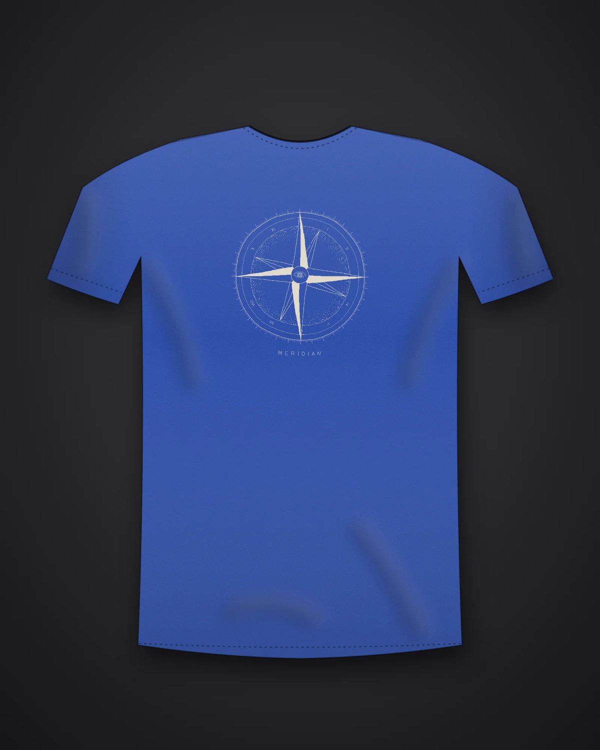 Oztra Meridian royal blue tee, front view showing the Meridian print