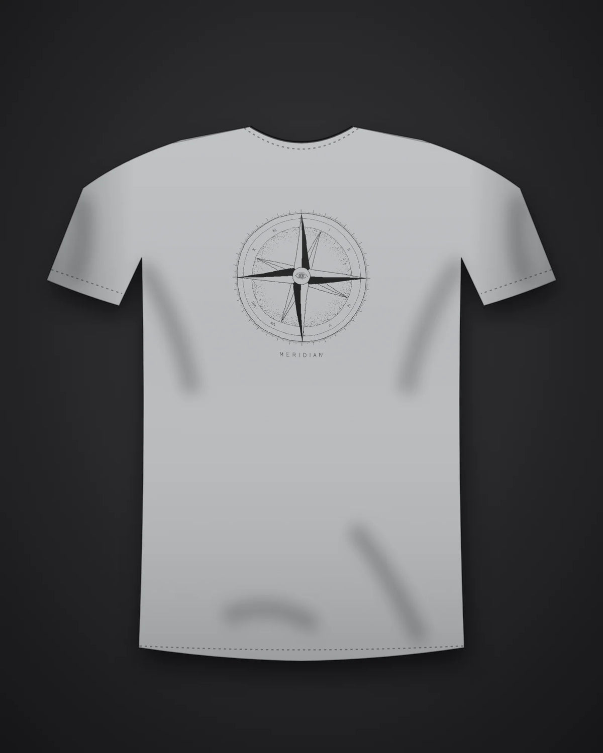 Oztra Meridian silver grey tee, front view showing the Meridian print