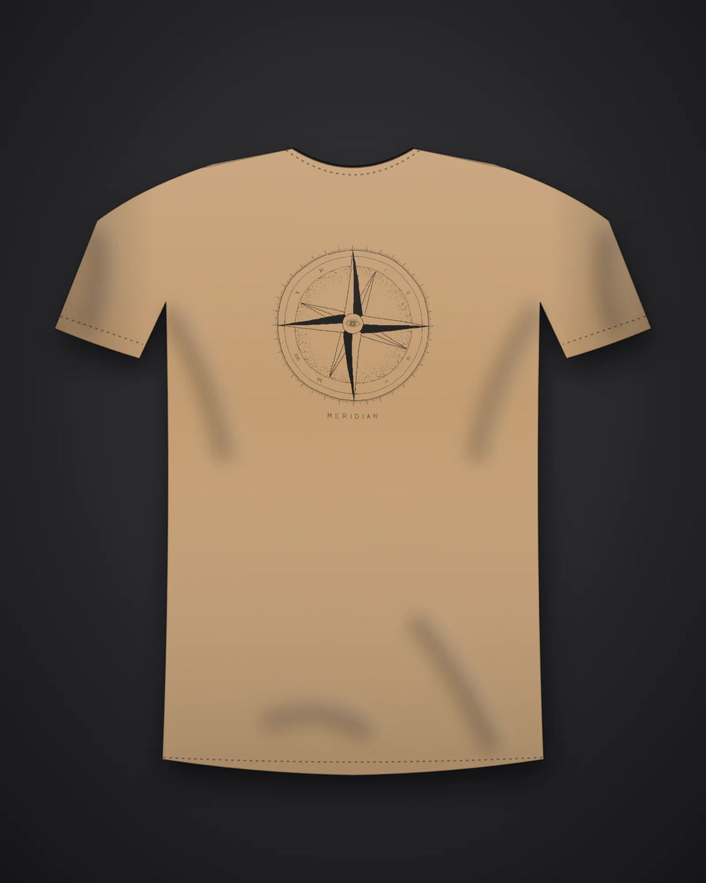 Oztra Meridian tan tee, front view showing the Meridian print
