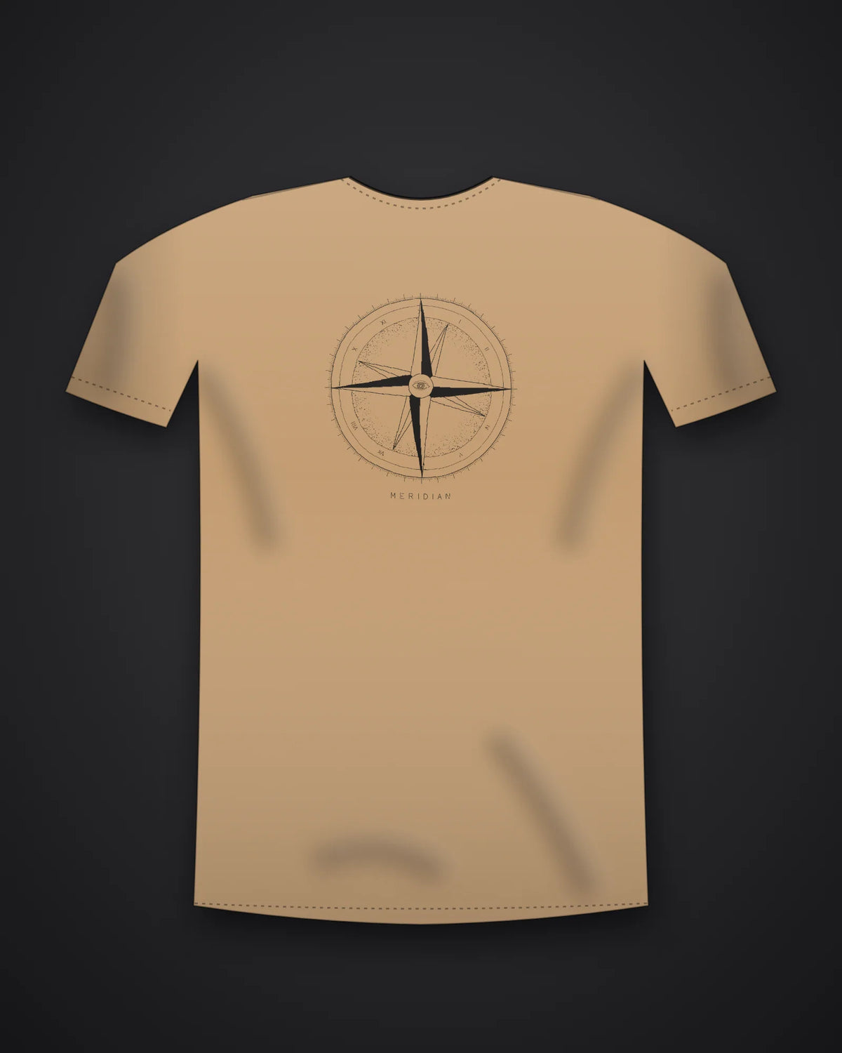 Oztra Meridian tan tee, front view showing the Meridian print