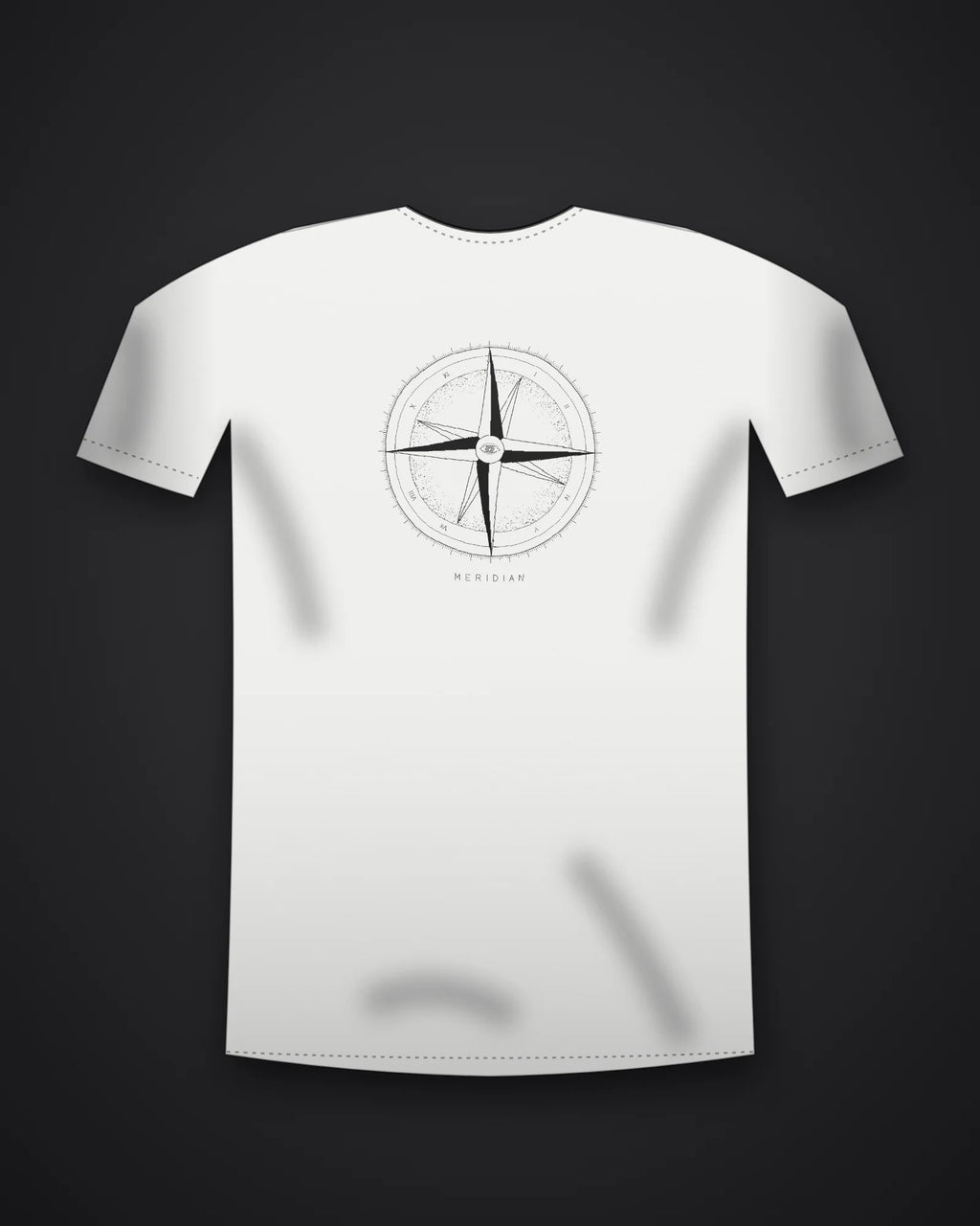 Oztra Meridian white tee, front view showing the Meridian print