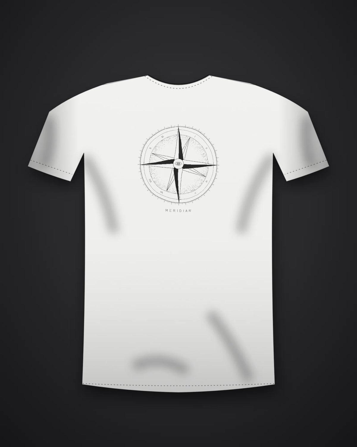Oztra Meridian white tee, front view showing the Meridian print