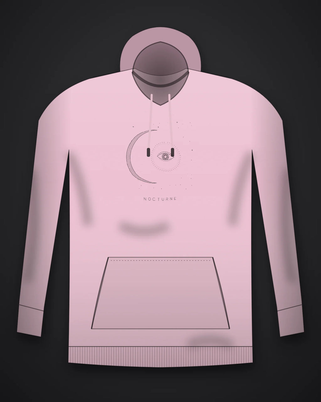 Oztra Nocturne baby pink hoodie, front view showing the Nocturne print