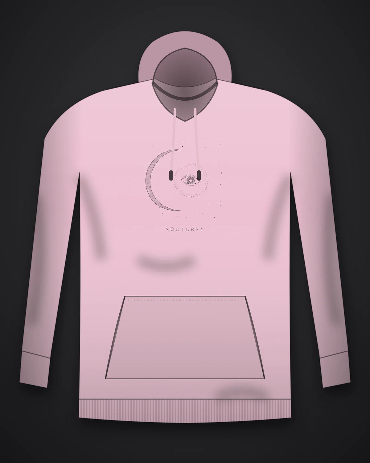 Oztra Nocturne baby pink hoodie, front view showing the Nocturne print