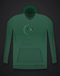 Oztra Nocturne bottle green hoodie, front view showing the Nocturne print