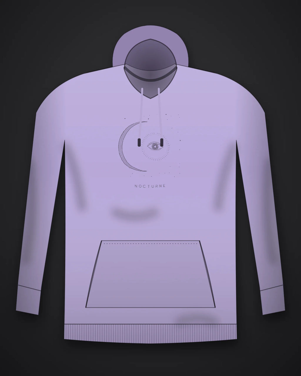Oztra Nocturne lavender hoodie, front view showing the Nocturne print