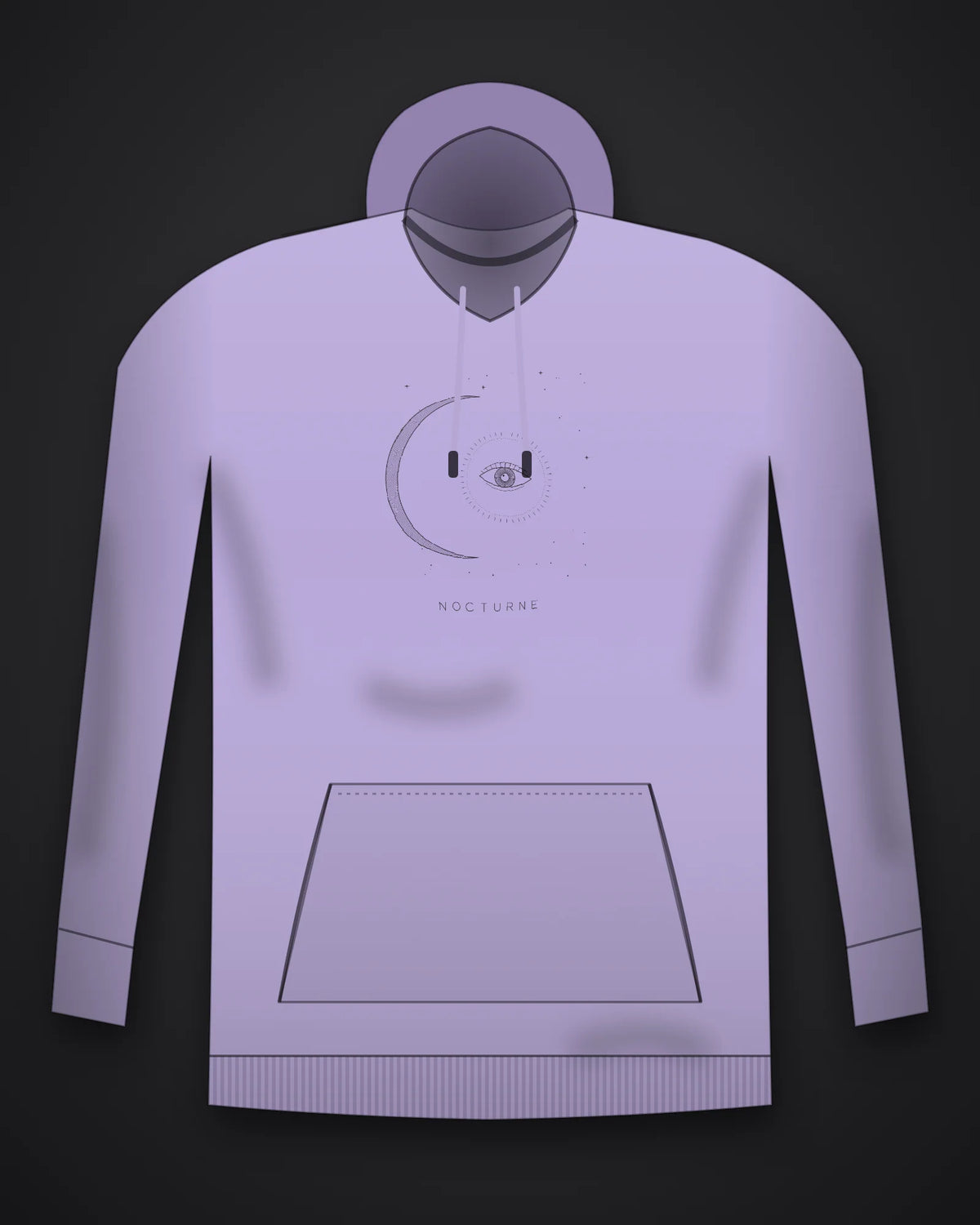 Oztra Nocturne lavender hoodie, front view showing the Nocturne print