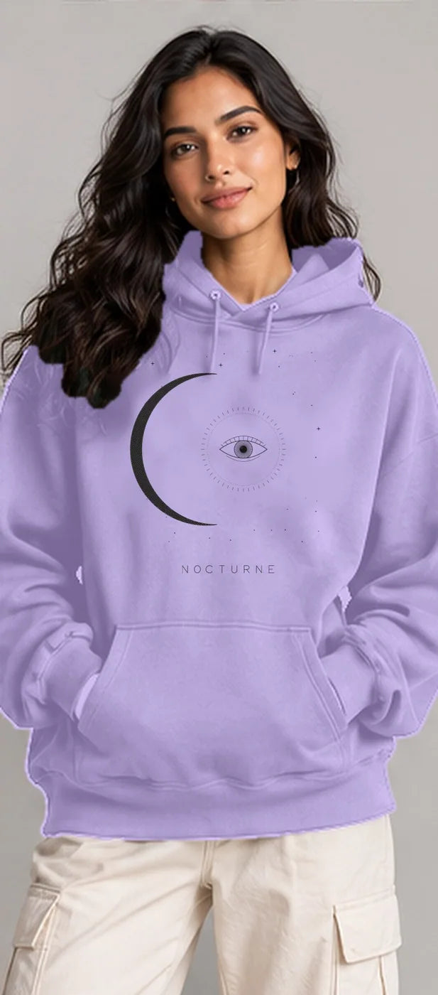Model wearing the Oztra Nocturne hoodie in lavender