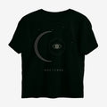 Oztra Nocturne jet black oversized tee, front view showing the Nocturne print