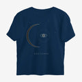 Oztra Nocturne navy oversized tee, front view showing the Nocturne print
