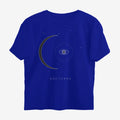Oztra Nocturne royal blue oversized tee, front view showing the Nocturne print