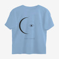 Oztra Nocturne sky blue oversized tee, front view showing the Nocturne print
