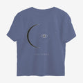 Oztra Nocturne steel blue oversized tee, front view showing the Nocturne print