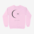 Oztra Nocturne baby pink sweatshirt, front view showing the Nocturne print