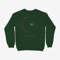 Oztra Nocturne bottle green sweatshirt, front view showing the Nocturne print