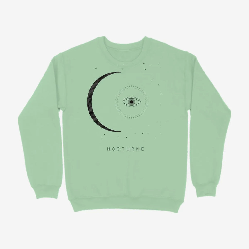 Oztra Nocturne mint sweatshirt, front view showing the Nocturne print