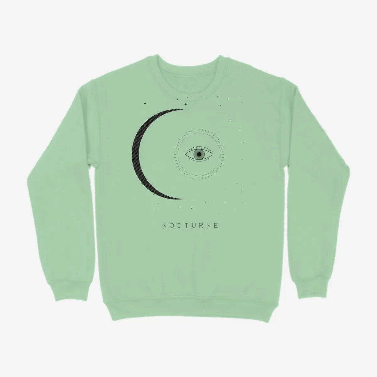 Oztra Nocturne mint sweatshirt, front view showing the Nocturne print