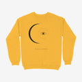 Oztra Nocturne mustard sweatshirt, front view showing the Nocturne print