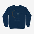 Oztra Nocturne navy sweatshirt, front view showing the Nocturne print