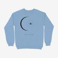 Oztra Nocturne sky blue sweatshirt, front view showing the Nocturne print