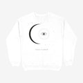 Oztra Nocturne white sweatshirt, front view showing the Nocturne print