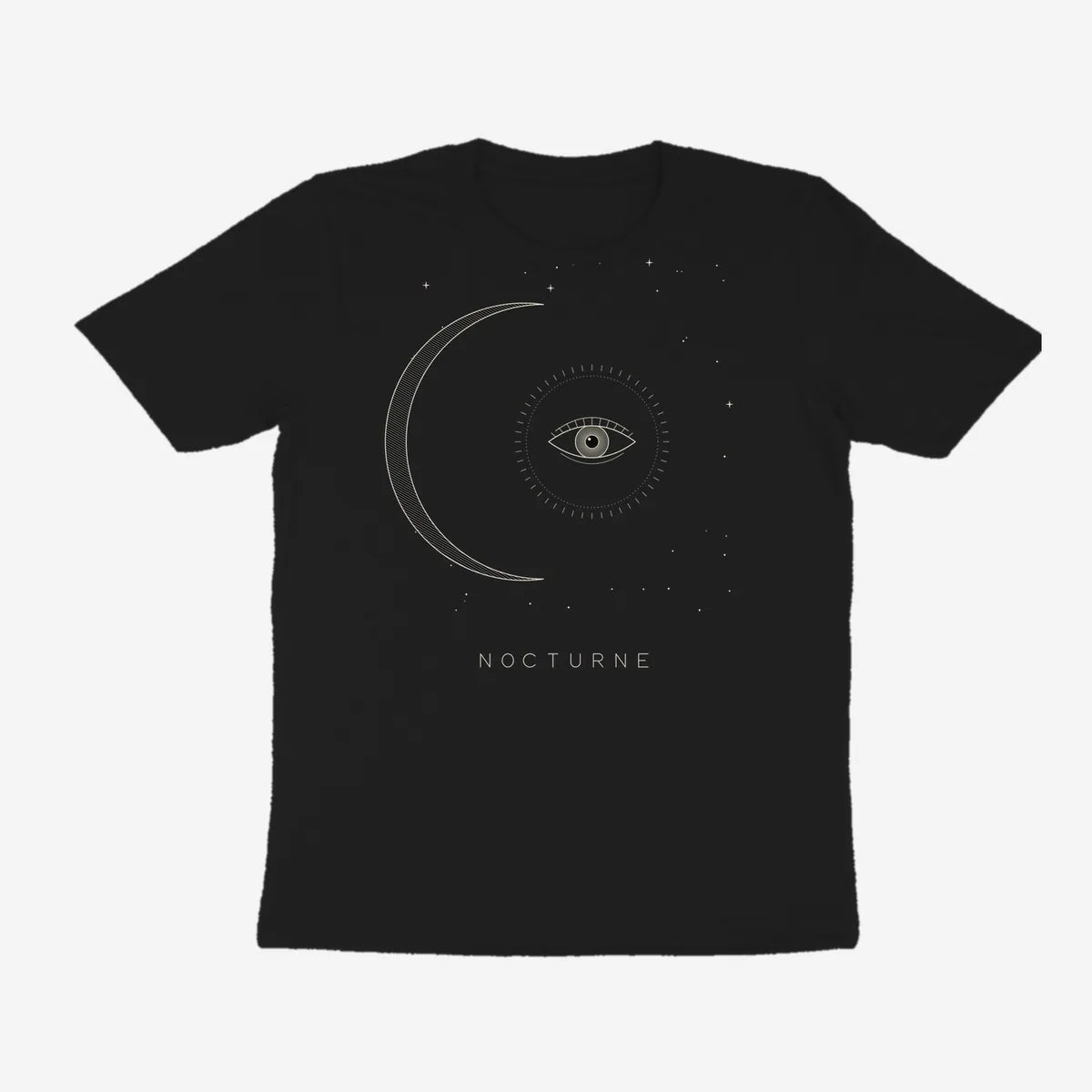 Oztra Nocturne black tee, front view showing the Nocturne print