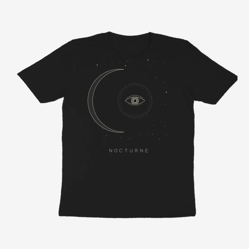 Oztra Nocturne black tee, front view showing the Nocturne print