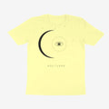 Oztra Nocturne butter yellow tee, front view showing the Nocturne print