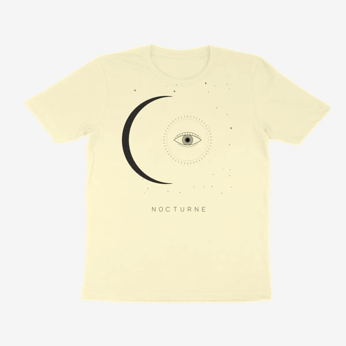 Oztra Nocturne cream tee, front view showing the Nocturne print