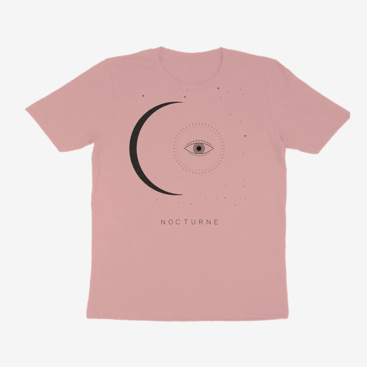 Oztra Nocturne dusty pink tee, front view showing the Nocturne print