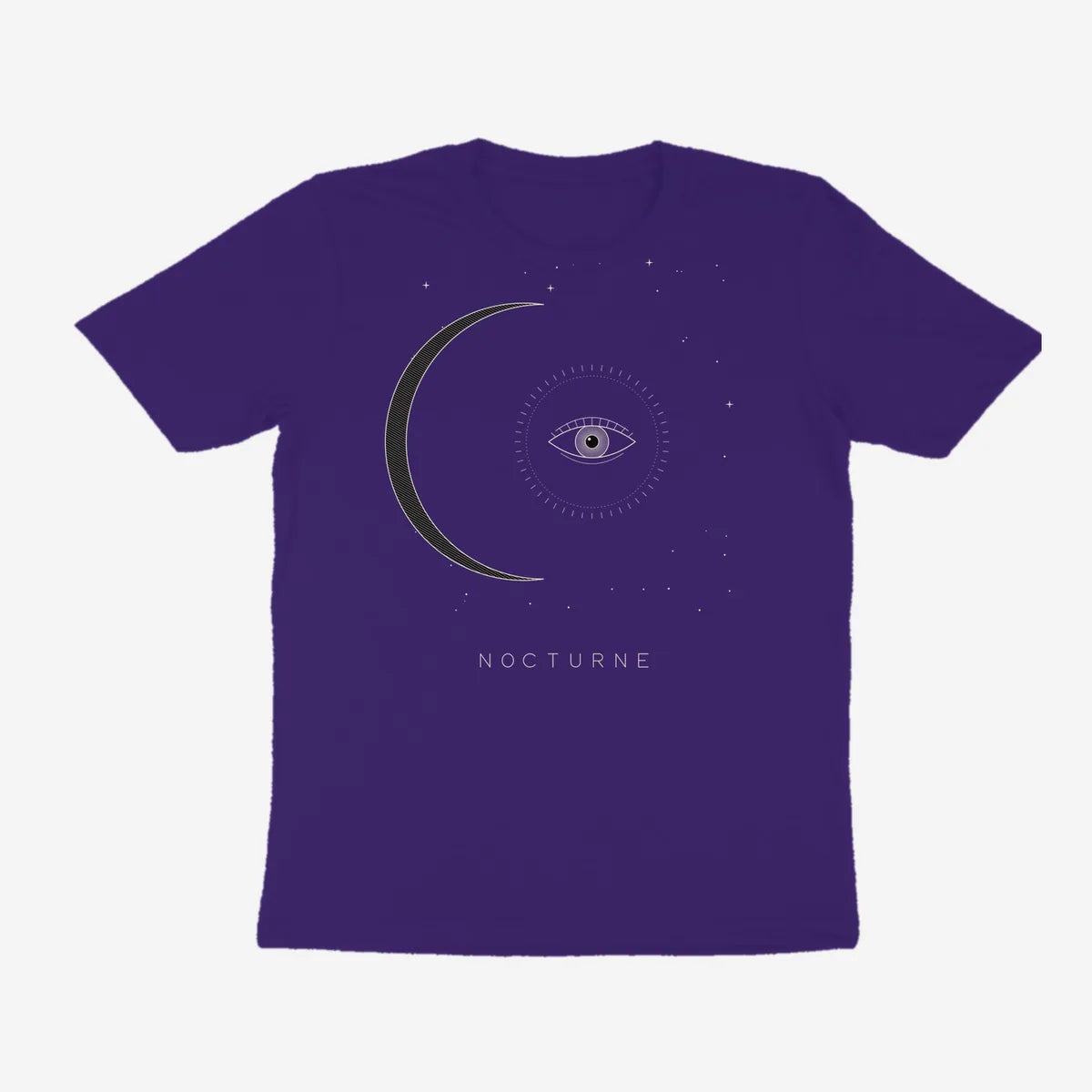 Oztra Nocturne purple tee, front view showing the Nocturne print
