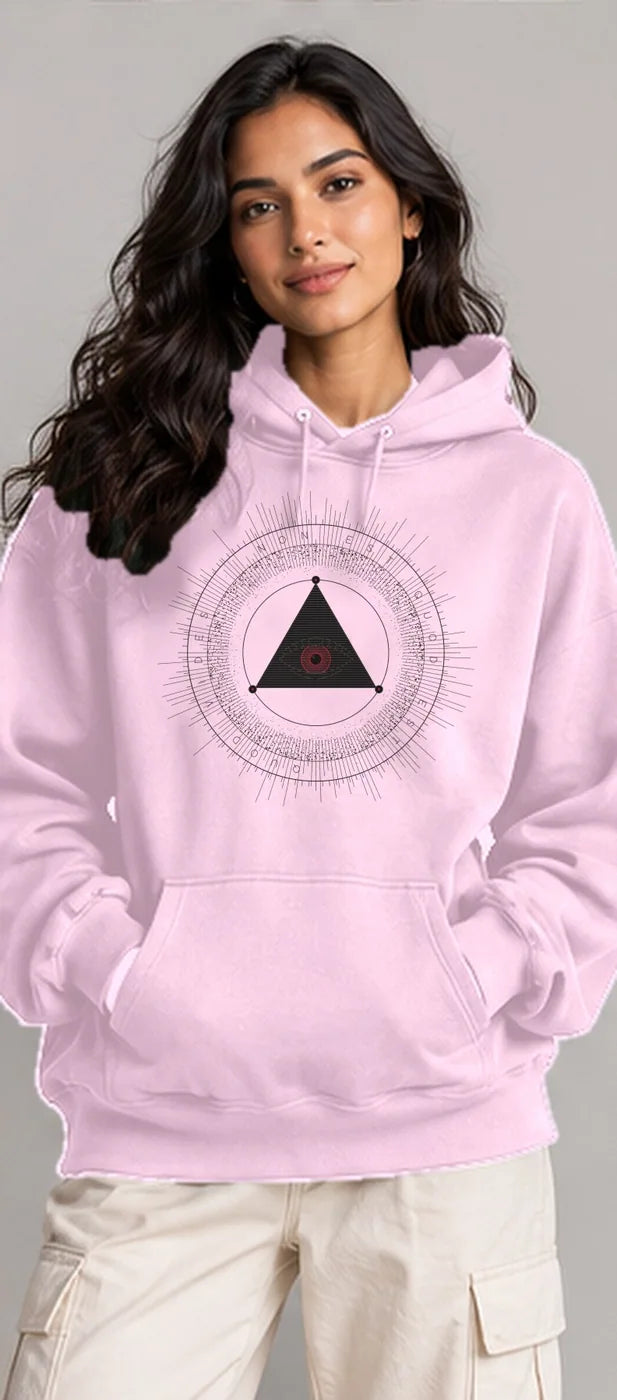 Model wearing the Oztra The Oracle hoodie in baby pink