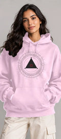 Model wearing the Oztra The Oracle hoodie in baby pink