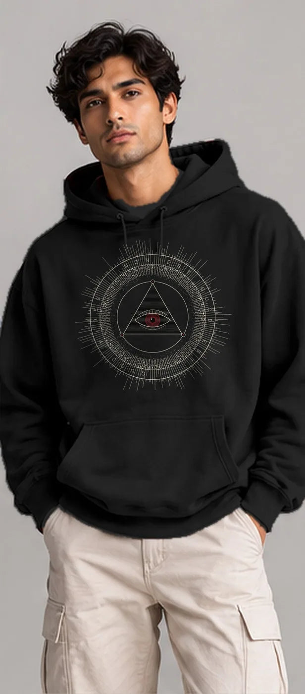 Model wearing the Oztra The Oracle hoodie in black
