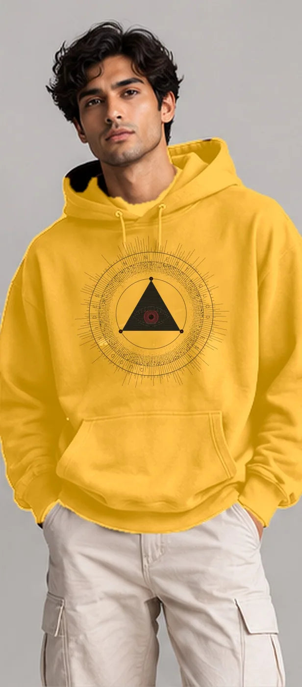 Model wearing the Oztra The Oracle hoodie in mustard