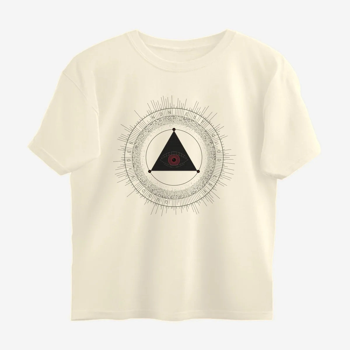 Oztra The Oracle beige oversized tee, front view showing the The Oracle print