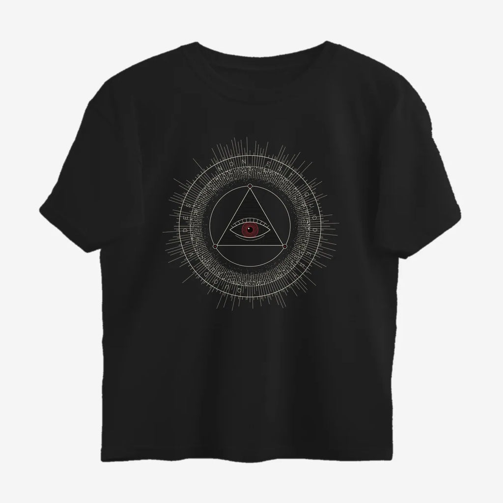 Oztra The Oracle black oversized tee, front view showing the The Oracle print