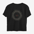 Oztra The Oracle black oversized tee, front view showing the The Oracle print