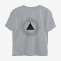 Oztra The Oracle grey melange oversized tee, front view showing the The Oracle print