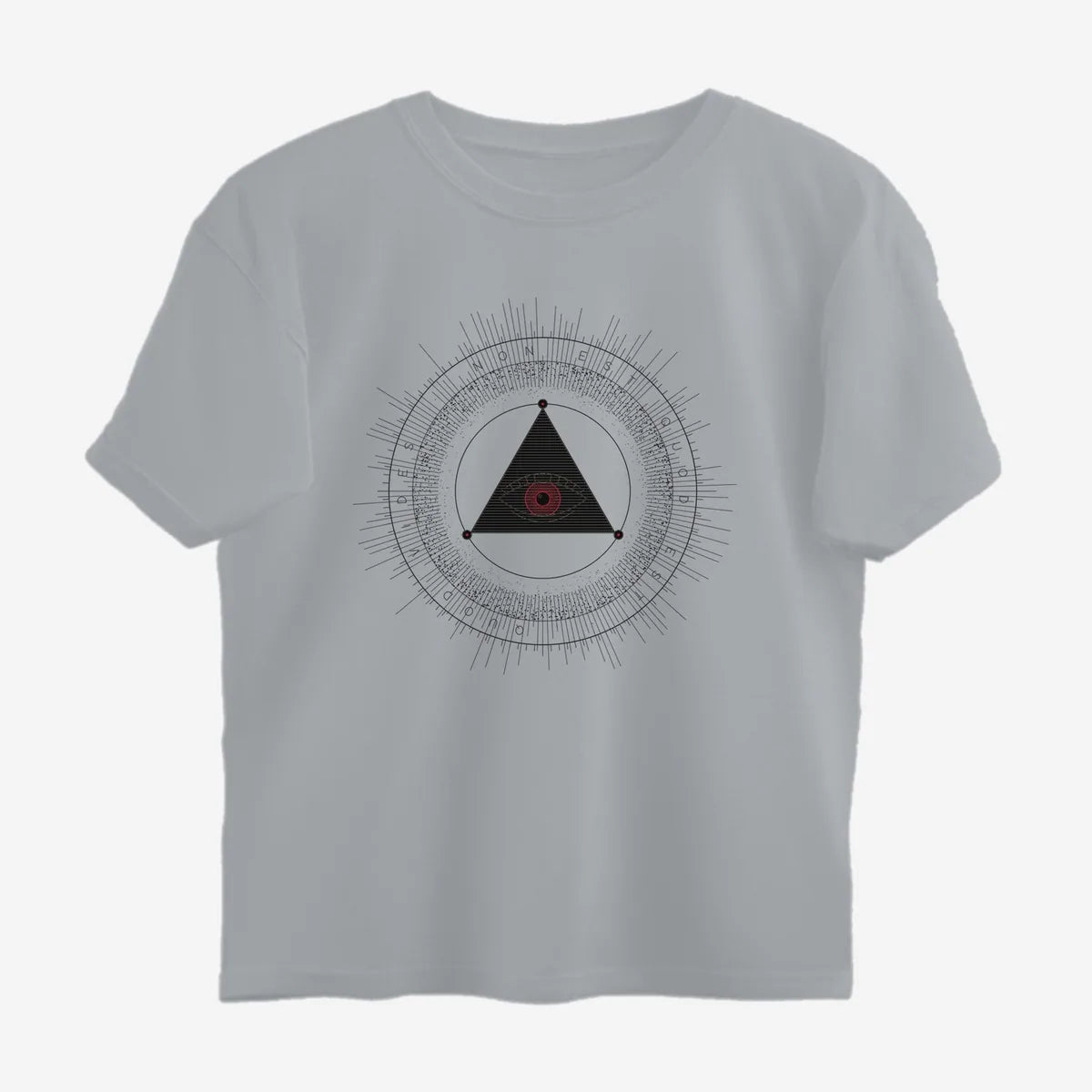 Oztra The Oracle grey melange oversized tee, front view showing the The Oracle print