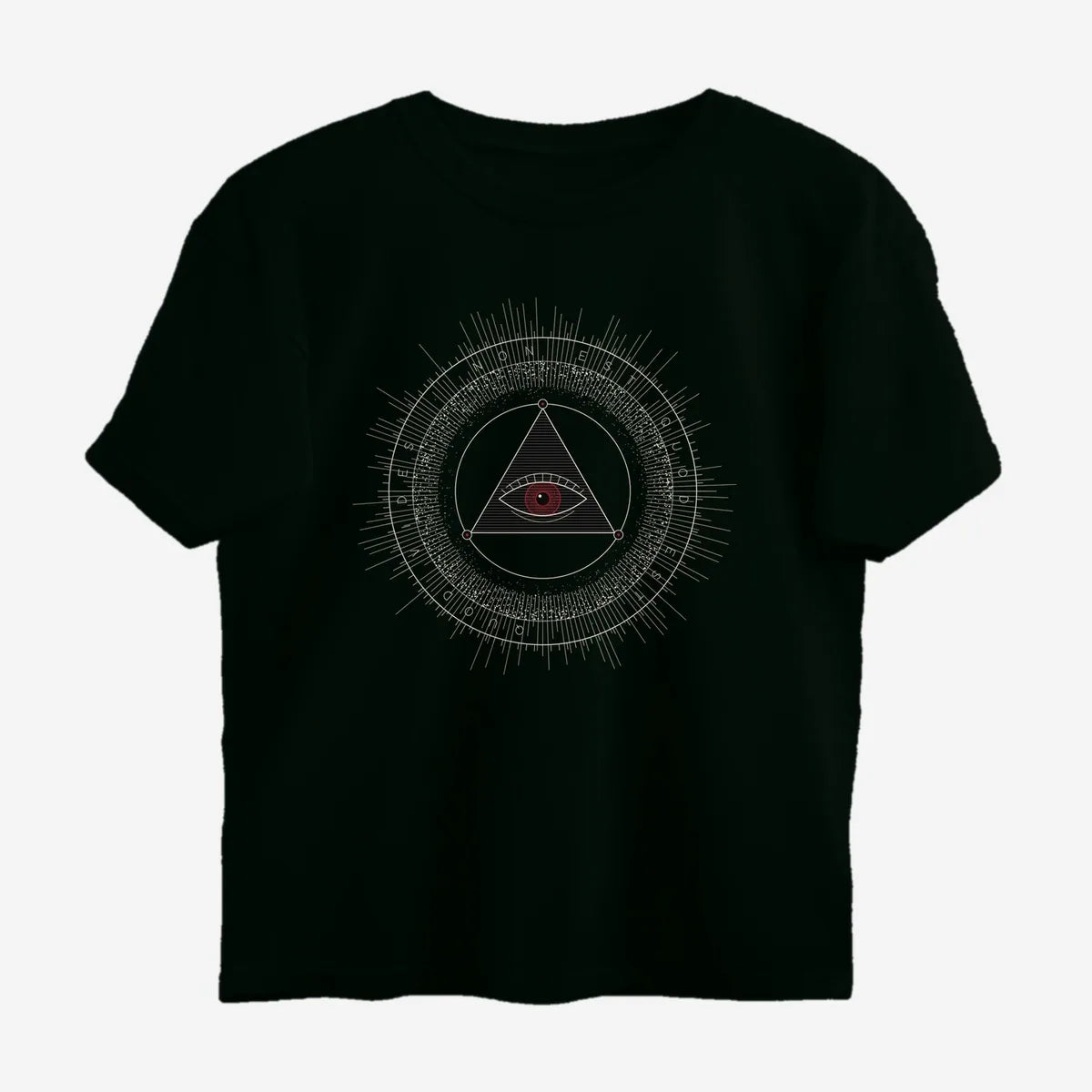 Oztra The Oracle jet black oversized tee, front view showing the The Oracle print